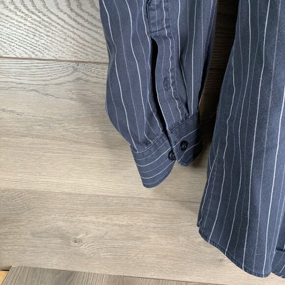 Van Heusen Mens Black/White Striped Button-Up Shirt L 16-16.5 Long Sleeve - Picture 4 of 9